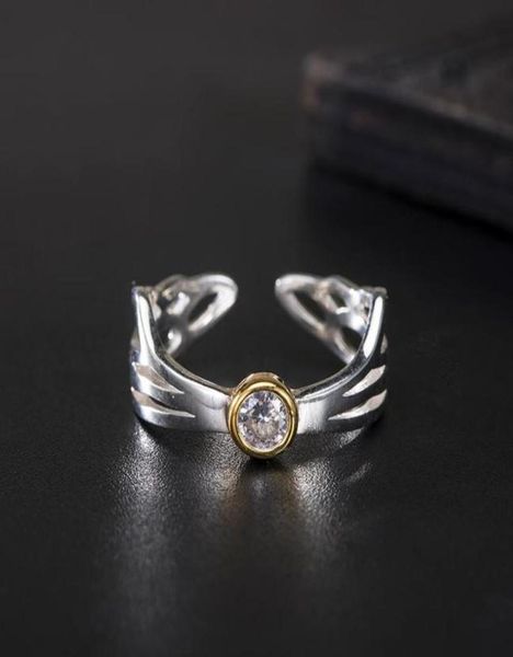 

cluster rings 925 sterling silver creative fashion hollow out cicada wing ring women039s inset zircon insect adjustable size9787018, Golden;silver