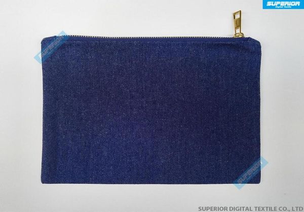 

7x10 inch 10oz indigo blue twill denim makeup bag with metallic gold zip blank blue pure cotton denim cosmetic bag with match blue5091296