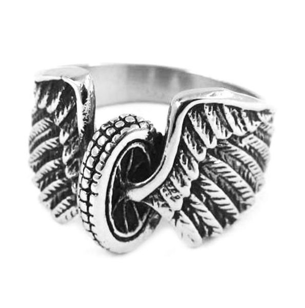 

eagle wings motorcycles tire biker ring stainless steel jewelry new design fashion motor biker men ring swr03135741304, Silver