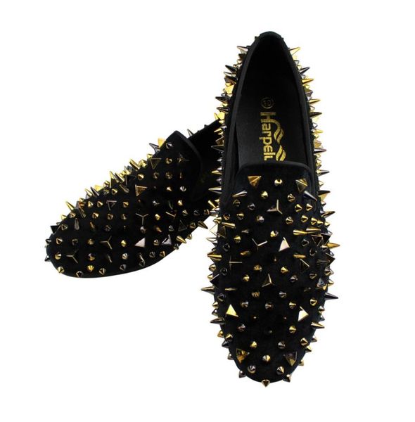 

harpelunde slipon men dress wedding shoes handmade black velvet loafers spikes fashion footwear 6 to 146569623