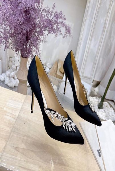 

perfect nadira black satin shoes jewel buckle pumps crystal leaf embellishment stiletto high heel italy real pos1097175