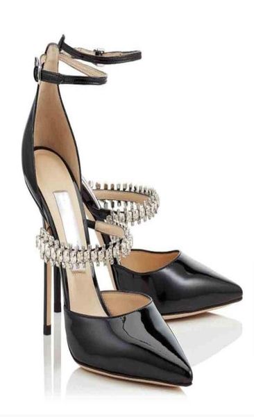

fashion brand sandals womens pumps bing slipper high heels crystal straps stiletto heels pointed toe party wedding eu3543 wi2020180, Black