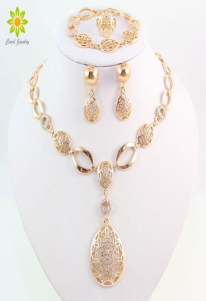 

fashion vintage clear crystal gold color african bridal costume jewelry sets nigerian wedding water drop necklace earrings set 2105994556, Slivery;golden