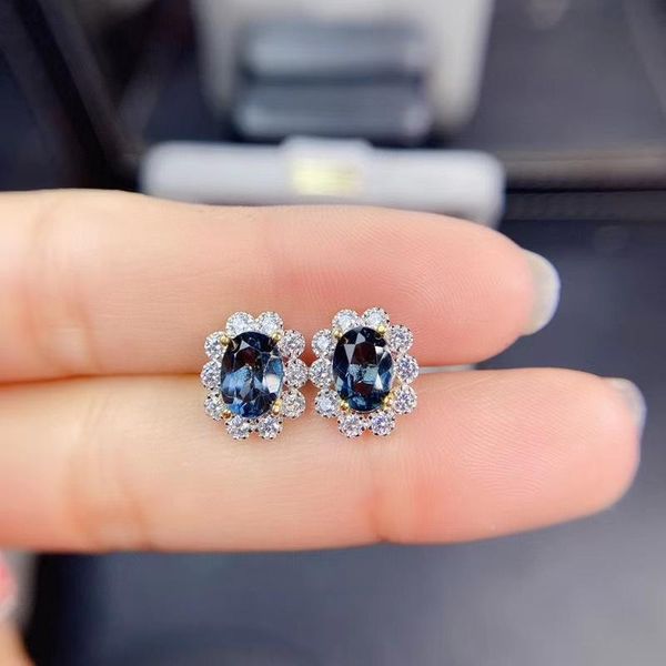 

stud elegant lovely clover annulus natural blue z stud earrings natural gemstone earrings 925 silver girl party gift jewelry, Golden;silver
