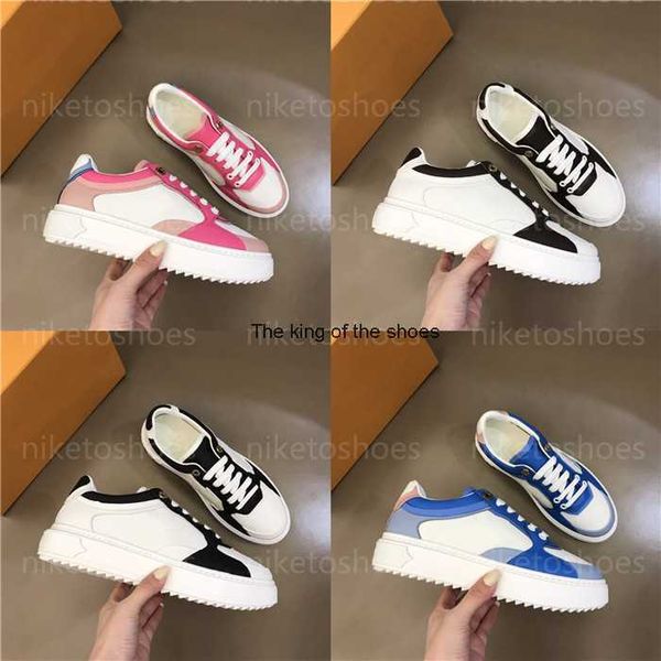 

designers platform shoes white brown blue pink lace-up designer leather embossed monograms sneakers women time out sneaker, Black
