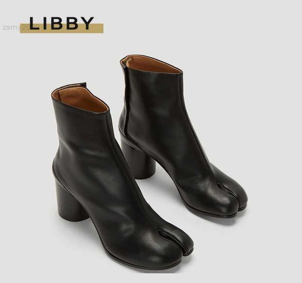 

2022 brand design tabi boots split toe chunky high heel women boots leather zapatos mujer fashion autumn women shoes botas mujer4949732, Black