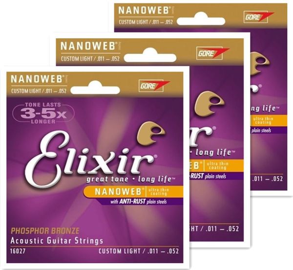 

whole elixir 16027 011052 inches acoustic guitar strings 5 sets phosphor bronze with nanoweb ultra thin coating custom light2524329
