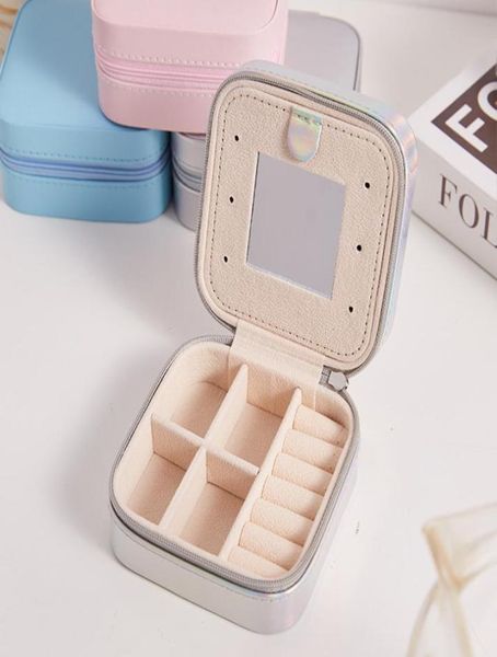 

portable jewelry box with mirror pu leather storage boxes travel jewelry display case necklace earring gift holder organizer1119988, Black;white