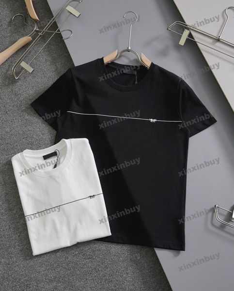 

xinxinbuy men designer tee t shirt 23ss chest white line milan metal triangle label short sleeve cotton women black 318692 s-xl, Black;brown