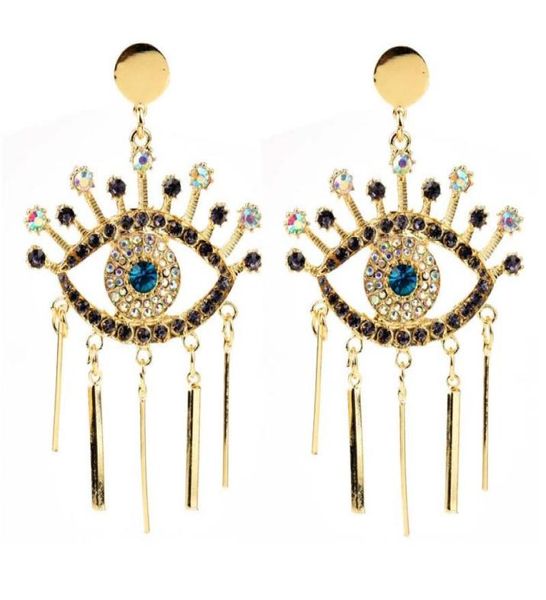 

new fashion exaggerated famous brand designer devil039s eye earrings alloy fringe with diamond blue eye stud earrings6444344, Silver