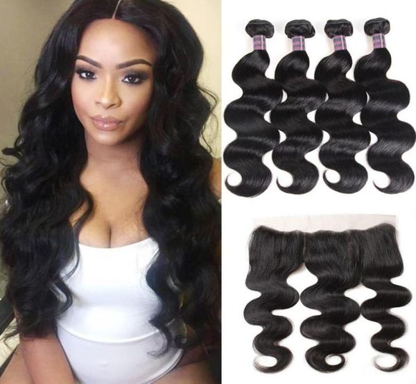 

indian human hair body wave loose deep peruvian human hair bundles with closure brazilian water wave hair weaves 4pcs with 1325 605584935, Black