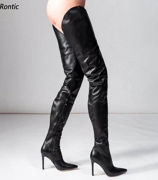 

rontic handmade women winter crotch boots side zipper stiletto heels pointed toe fabulous black party shoes us size 5151941215