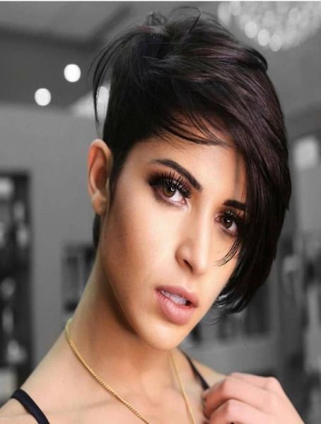 

100 human hair short black wigs pixie glueless brazilian none lace wig african american machine made wig for women3231099, Black;brown