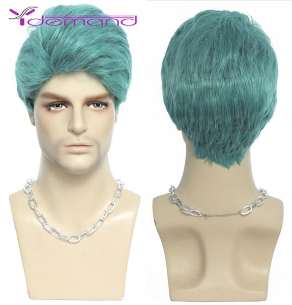 

synthetic green cosplay wigs man curly hair heat resistant male wig1639822, Black