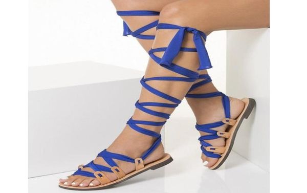 

women039s gladiator cross tied flat summer sandals ladies casual open toe knee high shoes plus size fashion5709632, Black