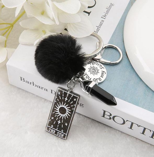 

keyring tarot card sun resin with puffer ball quartz for men women keychain trinket car key ring jewelry keychains9008045, Silver