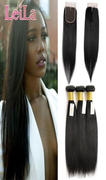 

brazilian 3 bundles with 4x4 lace closure middle three part 4pieceslot human hair extensions straight hair 828inch5647027, Black;brown