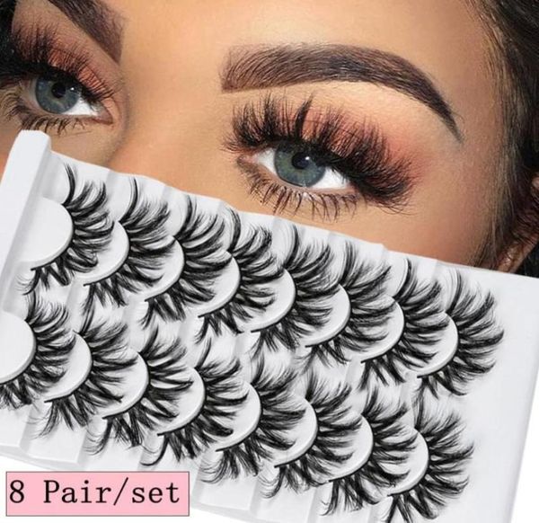 

8 pairsset 3d mink false eyelashes natural wispies fluffy lashes extension full volume handmade cruelty eye makeup tools7263479
