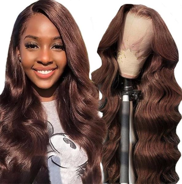 

30inch 4 chocolate brown colored wig straight 13x6 5x5 hd lace frontal wig body wave loose deep curly preplucked human hair2385611, Black;brown