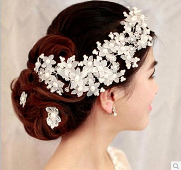 

headdress flower epiphyllum flower handmade crystal frontal pearl wedding tiara wedding hair accessories6759207, Silver