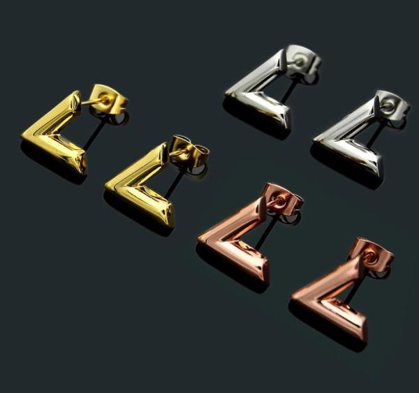 

branded jewelry gold silver rose lady stainless v shape stud earrings for women3629330, Golden;silver