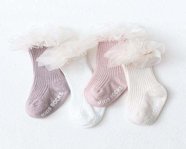 

born baby socks infant kids knee high ruffle girls sock toddler anti slip cotton long frilly lace for 03years6289751, Pink;yellow