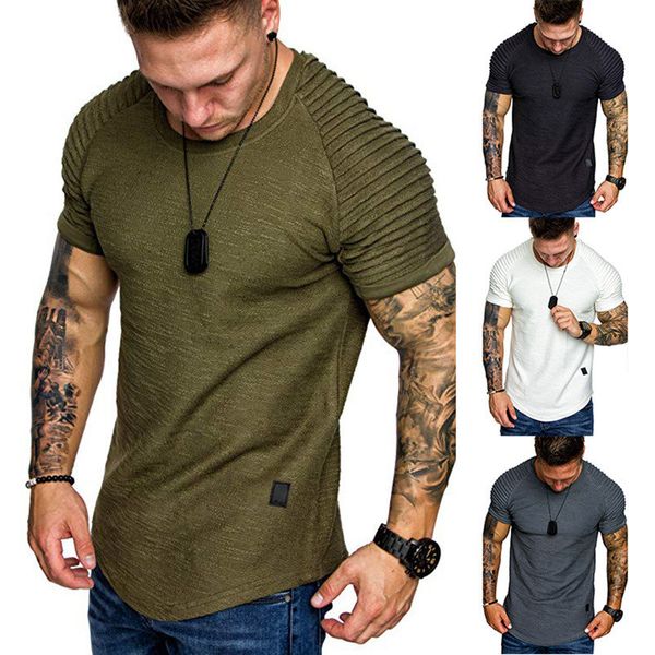 

coofandy men's muscle t-shirt pleated raglan sleeve bodybuilding gym tee short sleeve fashion workout shirts hipster shirt, White;black