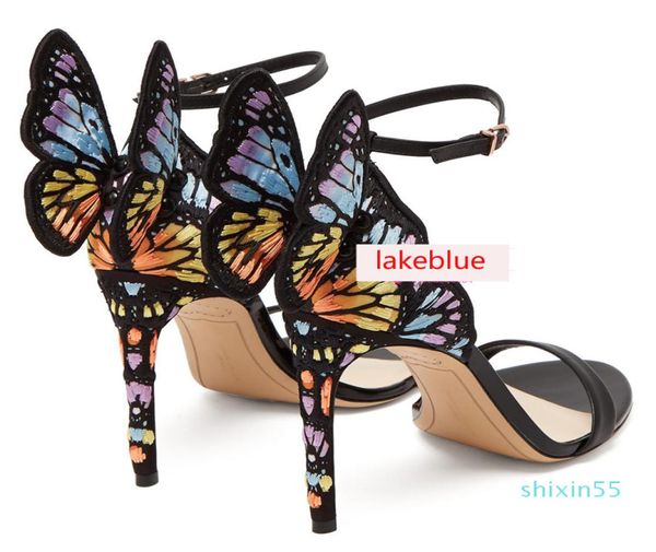 

ladies patent leather 10cm high heel solid butterfly black ornaments sophia webster open toe sandals colourful shoes2622091