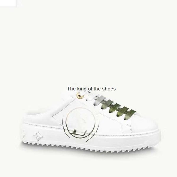 

luxury designer shoes time out calfskin leather casual sneaker open back fuchsia pink khaki green gold embossed sole deep blue printed women, Black