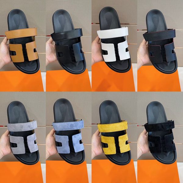 

slippers chypre designer sandals summer leather slides beach classic flat fahion flip flops men women classic shoes quality size 35-45, Black