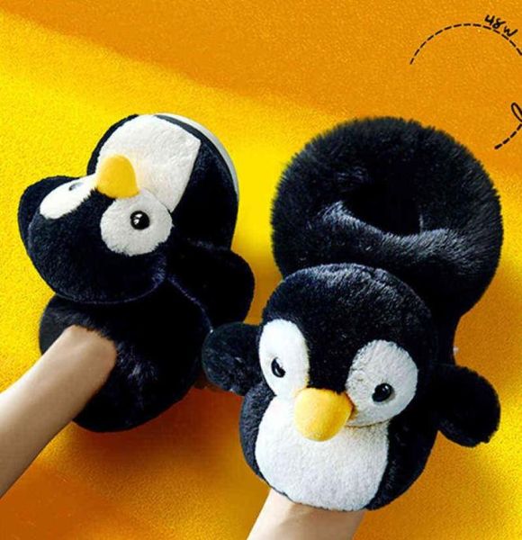 

women slippers bevergreen cute penguin all inclusive design women home fur slippers plush warm boots couples shoes indoor fluffy s4046346, Black