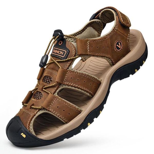 

sandals summer men shoes 2022 genuine leather outdoor male beach slippers man plus size 38487999417, Black