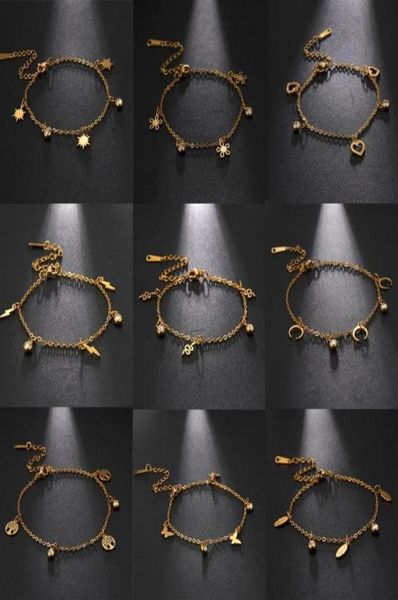 

charm bracelets lucktune women men moon heart butterfly tree pendent stainless steel adjustable chain bracelet jewelry gift305t3695408, Golden;silver