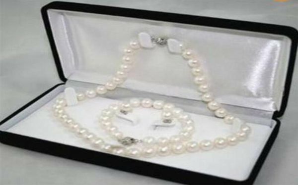 

67mm white akoya cultured pearl necklace bracelet earring set aa8500587, Black