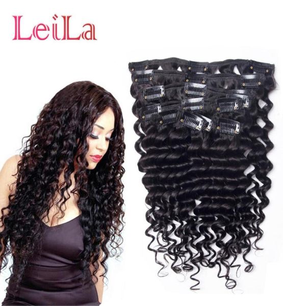 

virgin hair clip in hair extensions deep wave curly 70120g indian full head 7 pieces one set hair weft sell8328949, Black;brown