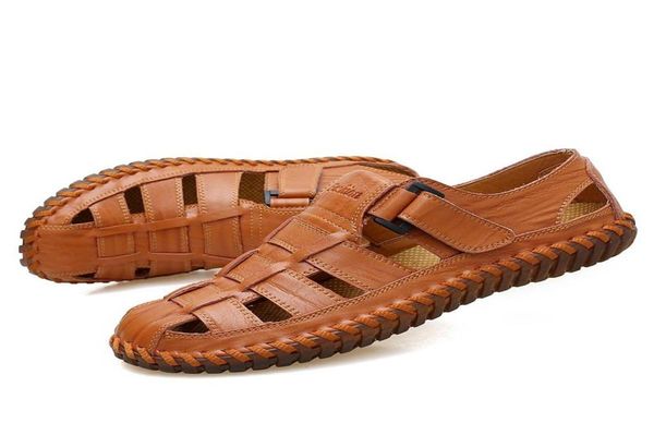 

sandals men039s summer genuine leather shoes fashion brand male footwear man casual leisure plus size 13 sandalias hombre6049973, Black