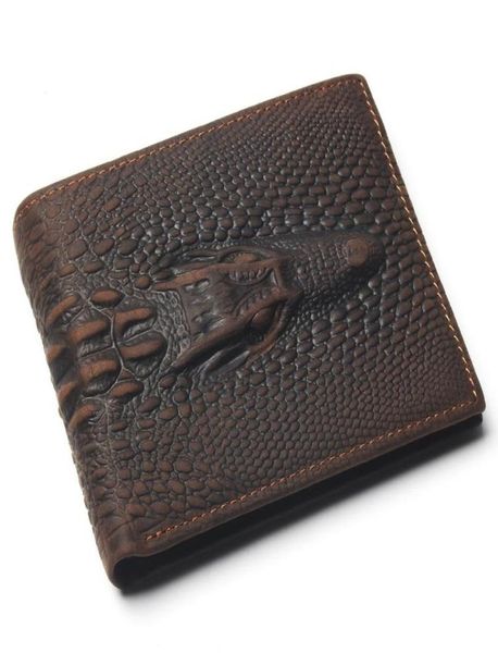 

wallets grain genuine leather material wallet with card page fashion brown crocodile head men crazy horse for9247557, Red;black