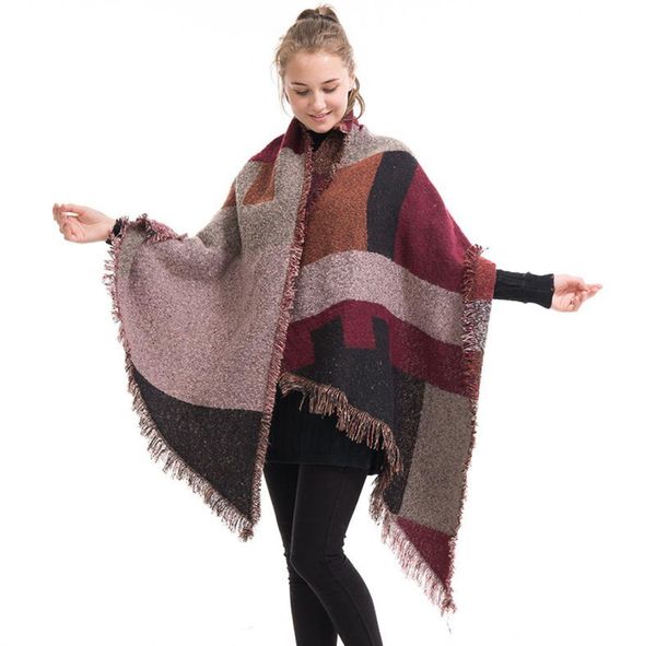

lady scarf shawl imitation cashmere pashmina color matching grid plaid more warm autumn winter fashion neckwear6692864, Blue;gray