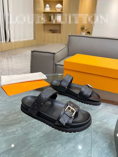 

luxurys designers sandals for men women fashion classic floral brocade slides flats leather rubber 0522, Black