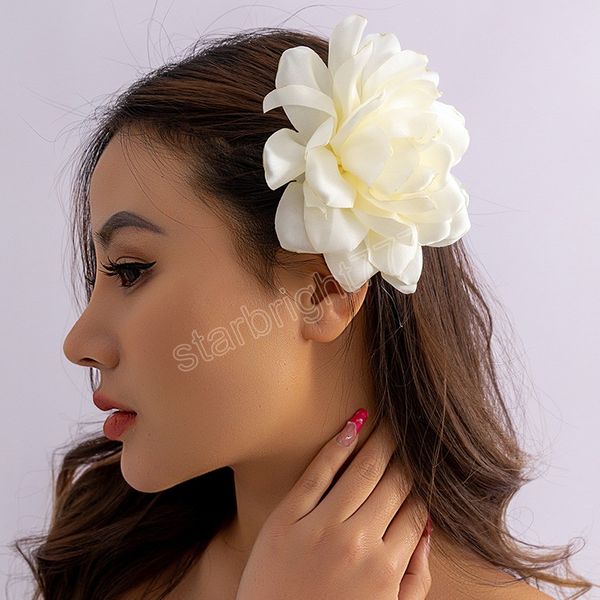 

bohemian hair clip women handmade large flower hairpin elegant side bangs clips ornament bridal wedding dance prom headdress, Slivery;white