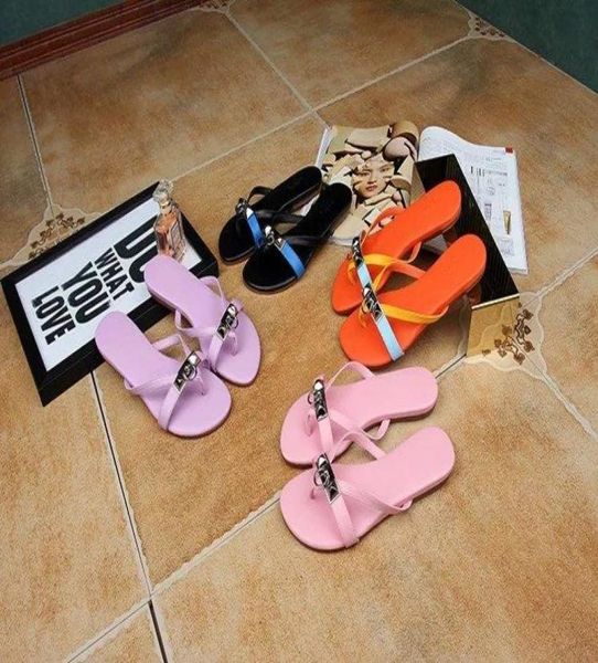 

u579 34 genuine leather buckle flip flops sandals black pink violet orange4916423