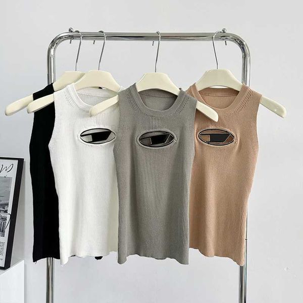

cropped knit tank designer diesels t-shirt hollow out tee womens knits women sleeveless yoga summer tees vests dvw7, White
