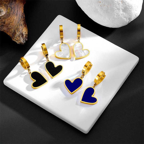 

pendant necklaces charm lats black white blue peach heart pendant stainless steel earrings 2022 new design gold color dangle earring fashion, Silver