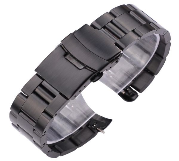 

20mm 22mm bands stainless steel watch bracelet silver black curved end watchbands women men metal watch strap5203707, Black;brown