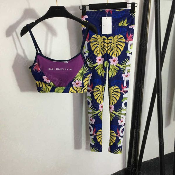 

23ss womens designer clothing womens tracksuits yoga clothes monogram flower print strapless suspender vest stretch slimming leggings sets w, White