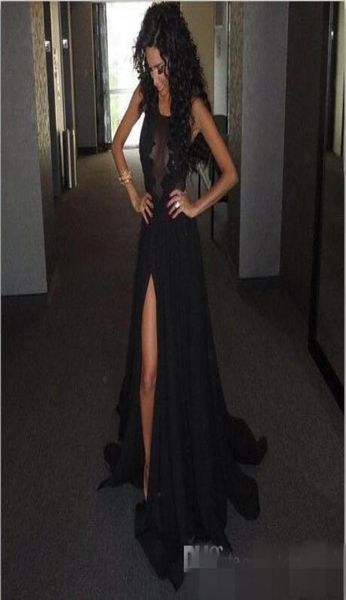 

2019 black slit evening gowns vintage lace see through prom party dress new arrival chiffon floor length special occasion gowns8235772, Black;red