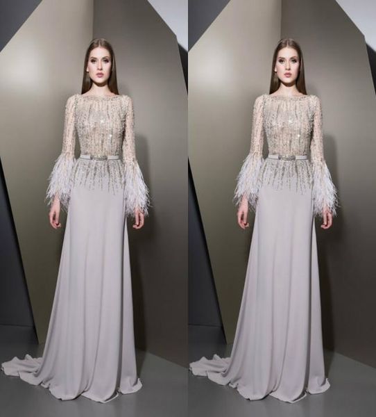 

elegant prom dresses lace beads crystal long sleeve feather evening gowns sweep train a line formal special occasion wear9380394, Black