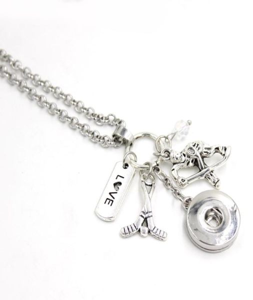 

new arrival whole women necklace ice hockey charms sport pendant necklace 18mm snap button necklace gifts for ice hockey sport1457665, Silver