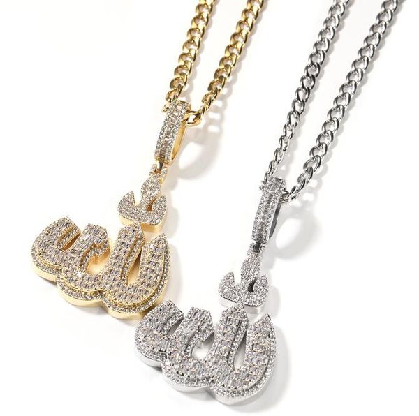 

iced out allah pendant necklace cubic zirconia gold plated charms necklaces 2023 trend hip hop jewelry for gift, Silver