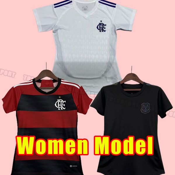 

women cr flamengo soccer jerseys flamenco 23 24 david luiz diego e.ribeiro gabi away football shirts 2023 2024 pedro de arrascaeta girl home, Black;yellow